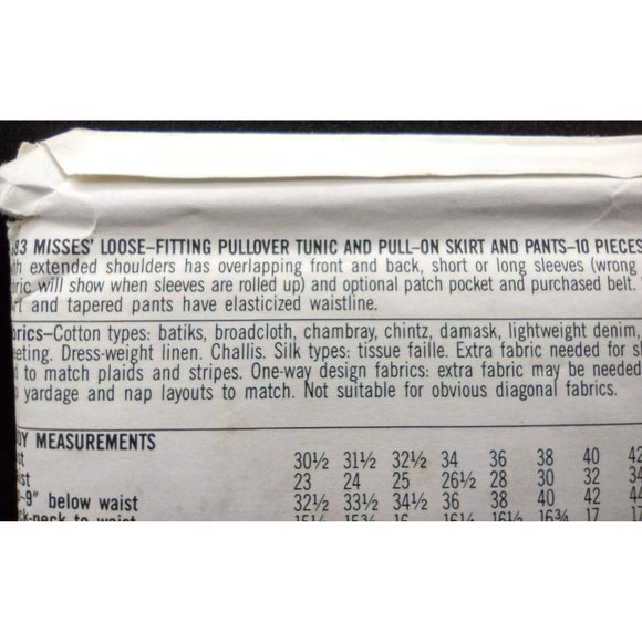 Pattern Simplicity 7383 Easy Sew Pull Over Tunic Skirt Pants 12,14,16 1986 Uncut - Picture 8 of 10